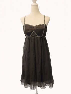 Daytrip Black Chiffon Rhinestone Empire Waist Dress Size M